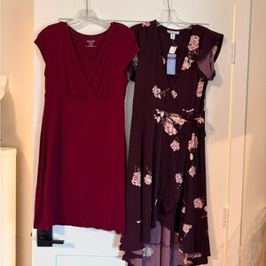 Elegant Burgundy and Floral Wrap Dresses maternity and nursing or postpartum
